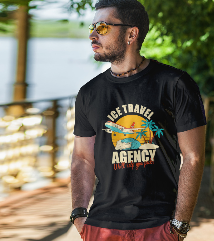 ICE Travel Agency We'll Help You Pack Tropical Getaway Plane Palm Trees T-Shirt