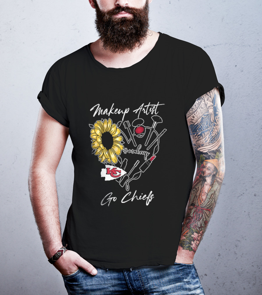 Kansas City Chiefs Makeup Artist Go Chiefs Sunflower Heart T-Shirt