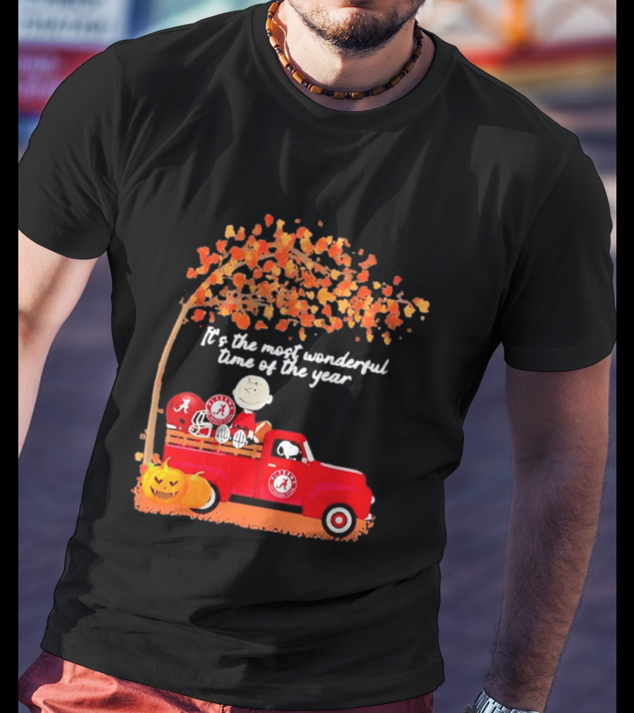Peanuts Characters Alabama Crimson Tide Pickup Truck Fall Scene T-Shirt