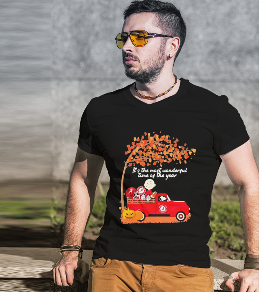 Peanuts Characters Alabama Crimson Tide Pickup Truck Fall Scene T-Shirt