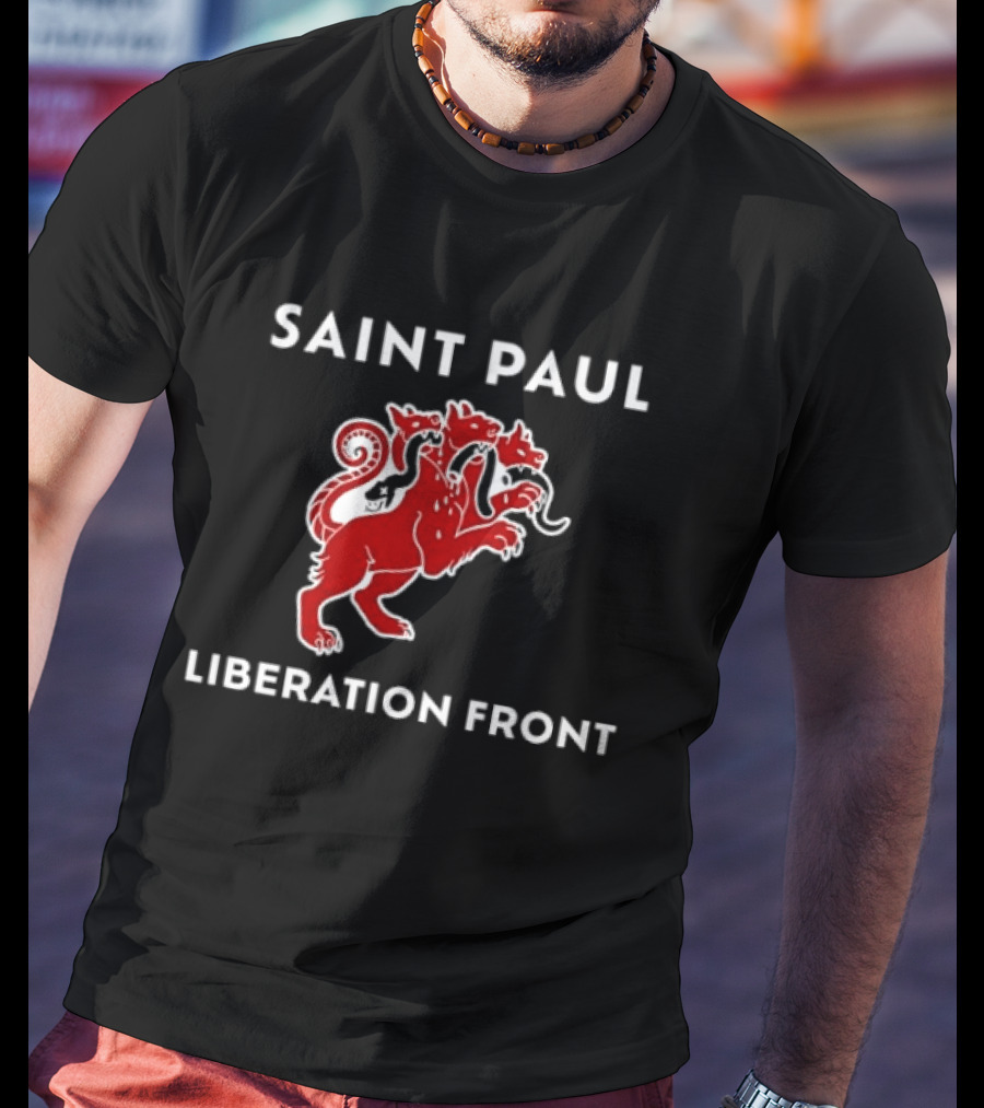 Saint Paul Liberation Front Anti Fascist Cerberus Three Headed Red Mythical Creature T-Shirt