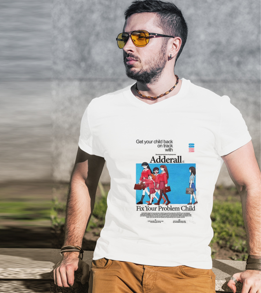 Get Your Problem Child Back On Track With Adderall Anime Girls In Red Uniforms With Briefcases And Pills T-Shirt