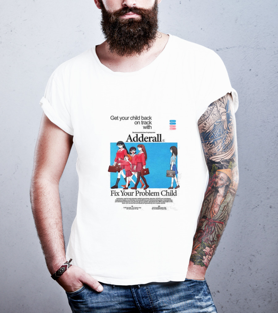 Get Your Problem Child Back On Track With Adderall Anime Girls In Red Uniforms With Briefcases And Pills T-Shirt