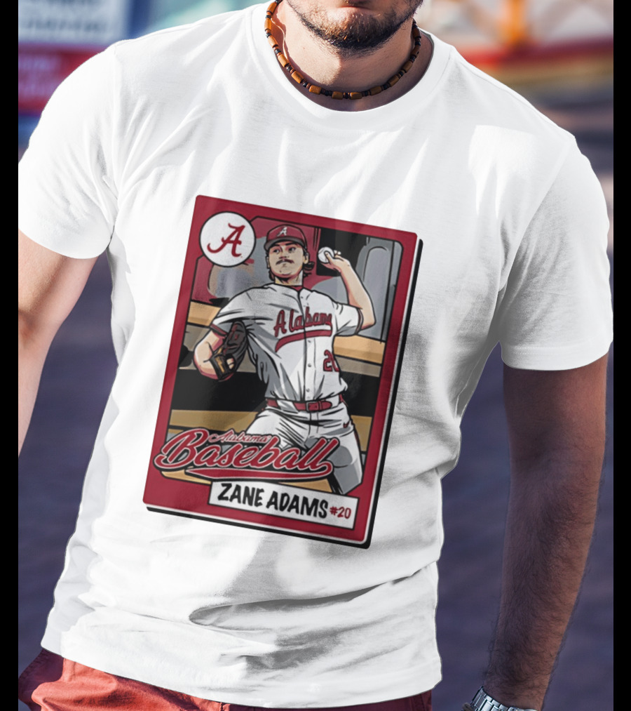 Alabama Baseball Zane Adams #20 Caricature Card T-Shirt