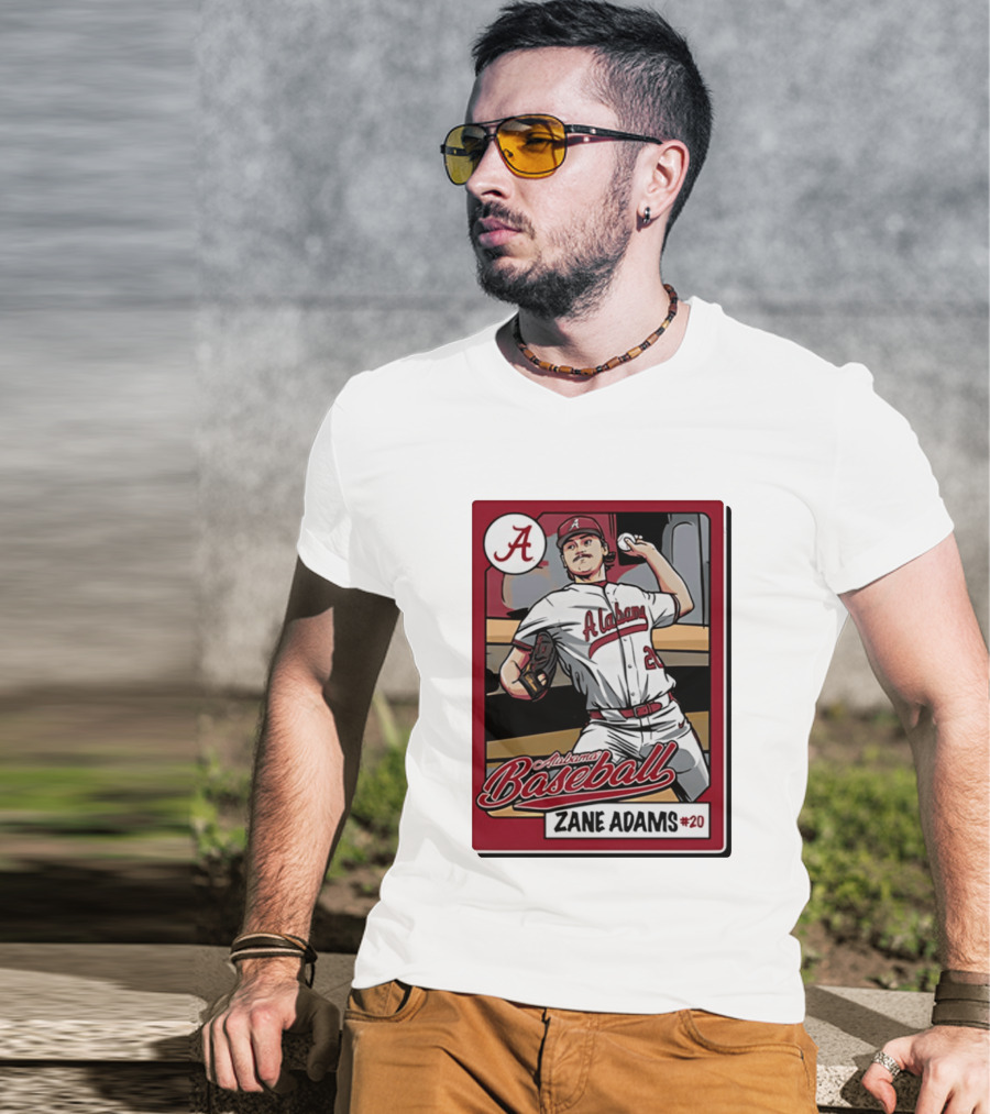 Alabama Baseball Zane Adams #20 Caricature Card T-Shirt