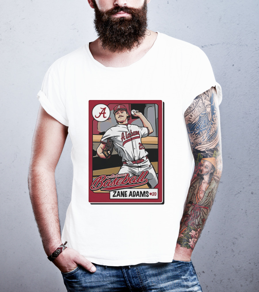 Alabama Baseball Zane Adams #20 Caricature Card T-Shirt