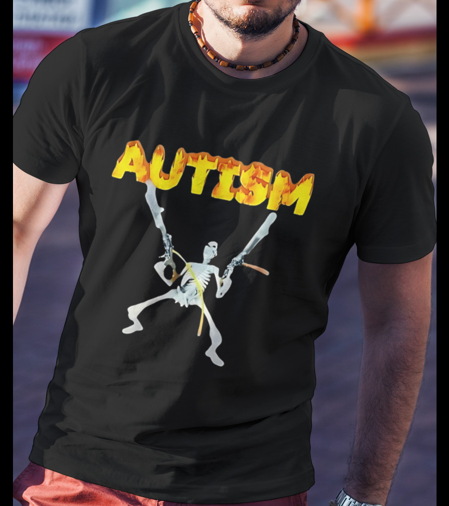Autism Skeleton With Swords And Fire Letters T-Shirt