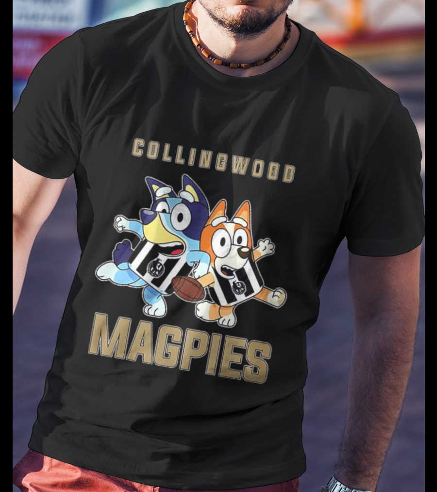 Collingwood Magpies Bluey And Bingo Playful Team Spirit T-Shirt