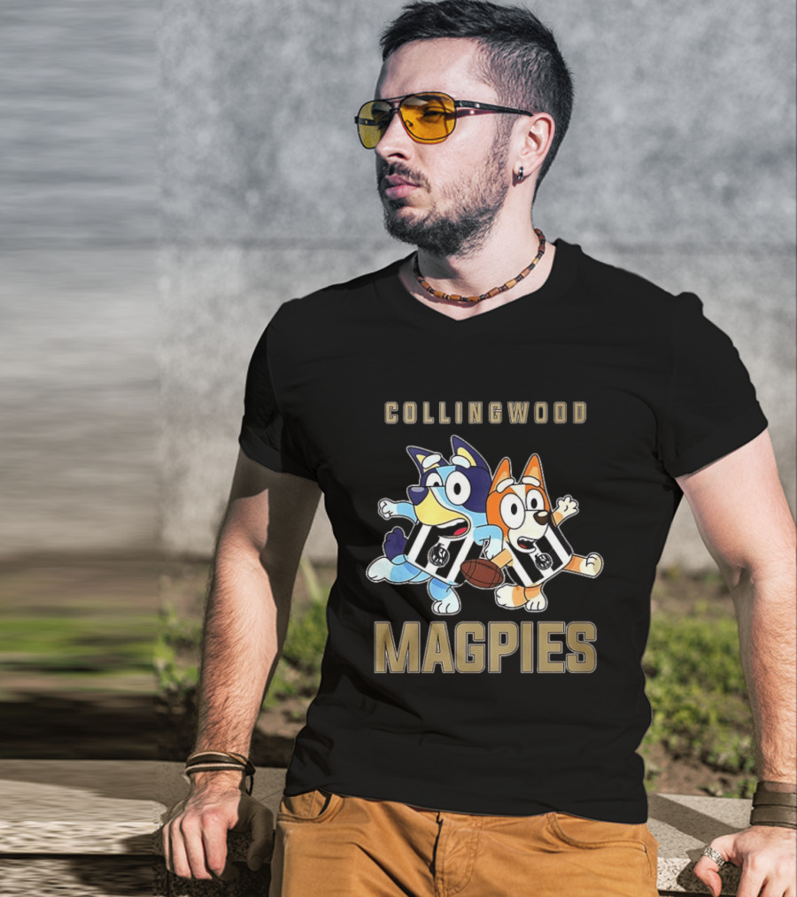 Collingwood Magpies Bluey And Bingo Playful Team Spirit T-Shirt