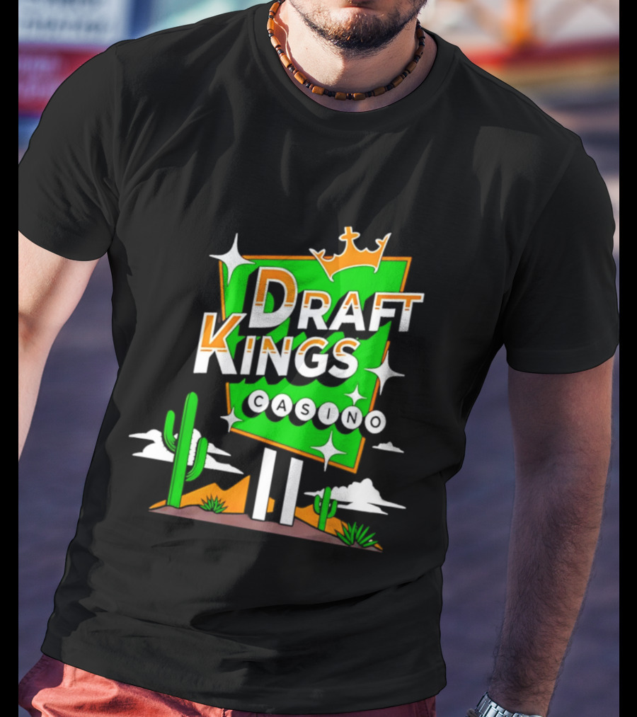 DraftKings Casino Neon Cactus Desert Scene T-Shirt