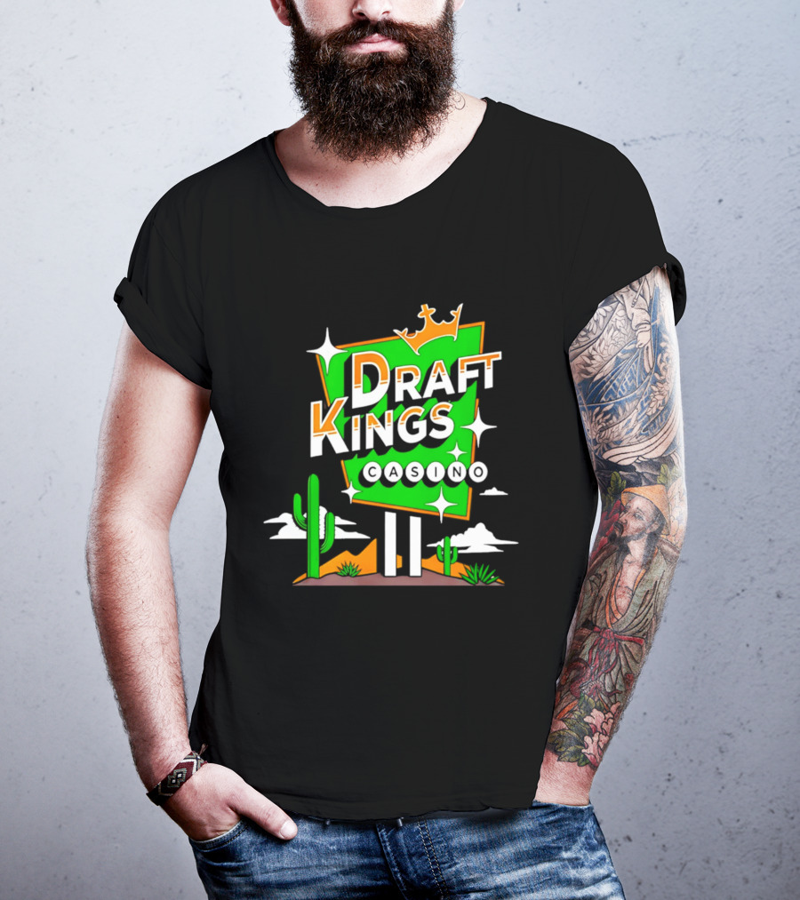 DraftKings Casino Neon Cactus Desert Scene T-Shirt