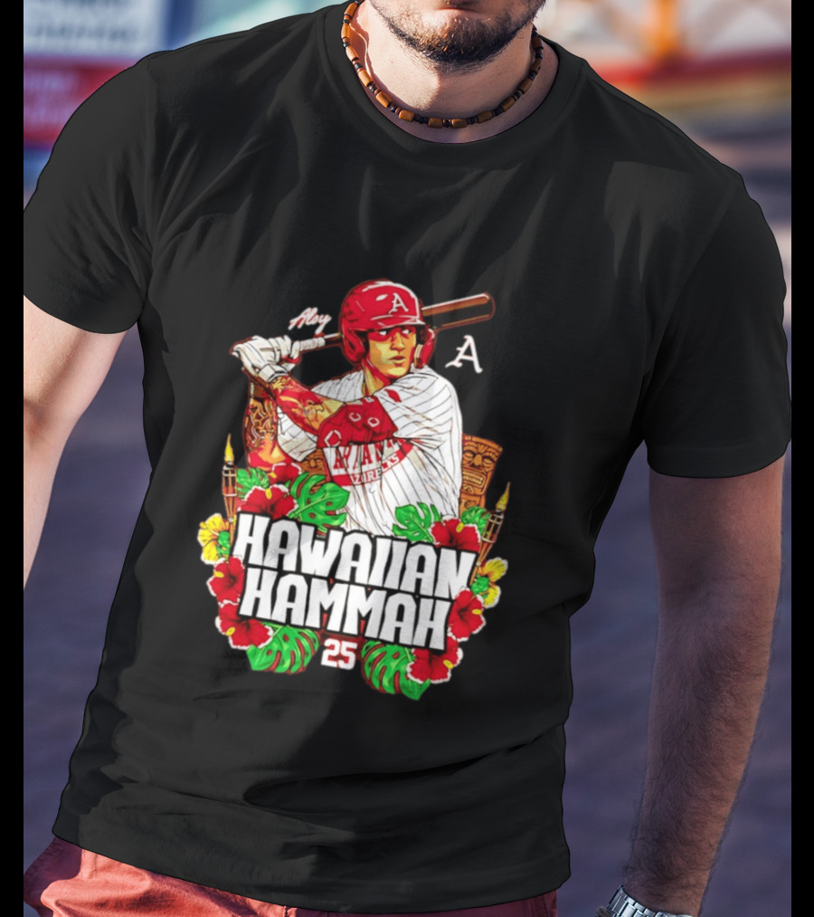Aloy Hawaiian Hammah Arkansas Baseball 25 Caricature NCAA T-Shirt