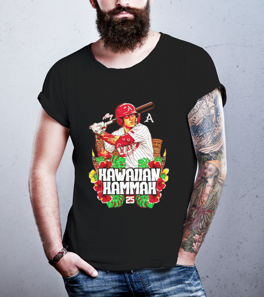 Aloy Hawaiian Hammah Arkansas Baseball 25 Caricature NCAA T-Shirt
