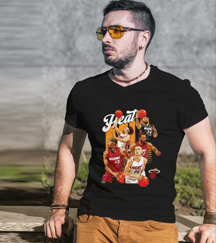 Miami Heat 2026 Starting 5 Basketball Players Miami 13 14 22 24 T-Shirt