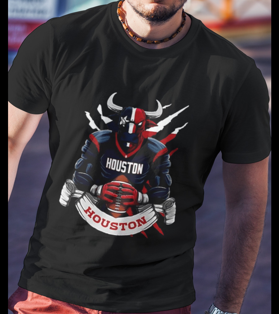 Houston Texans Football Bull Mascot Holding Ball T-Shirt