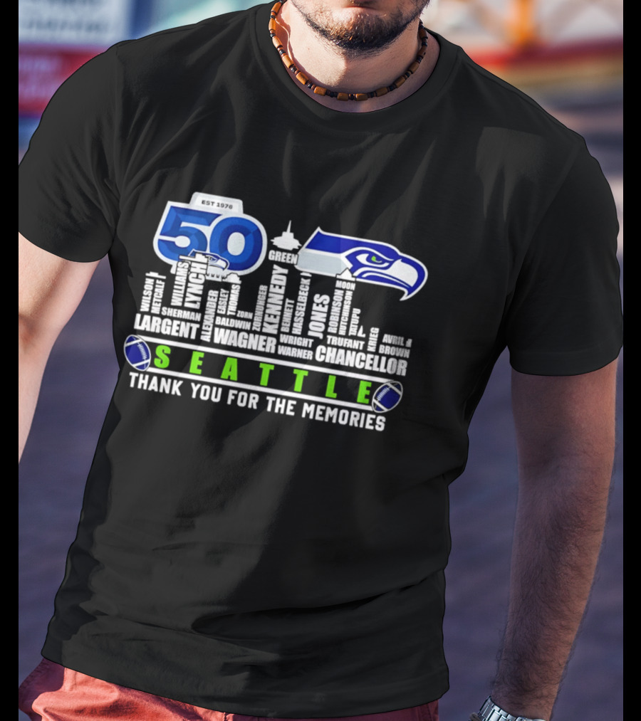 Seattle Seahawks 50th Anniversary Thank You For The Memories Largent Wagner Chancellor T-Shirt