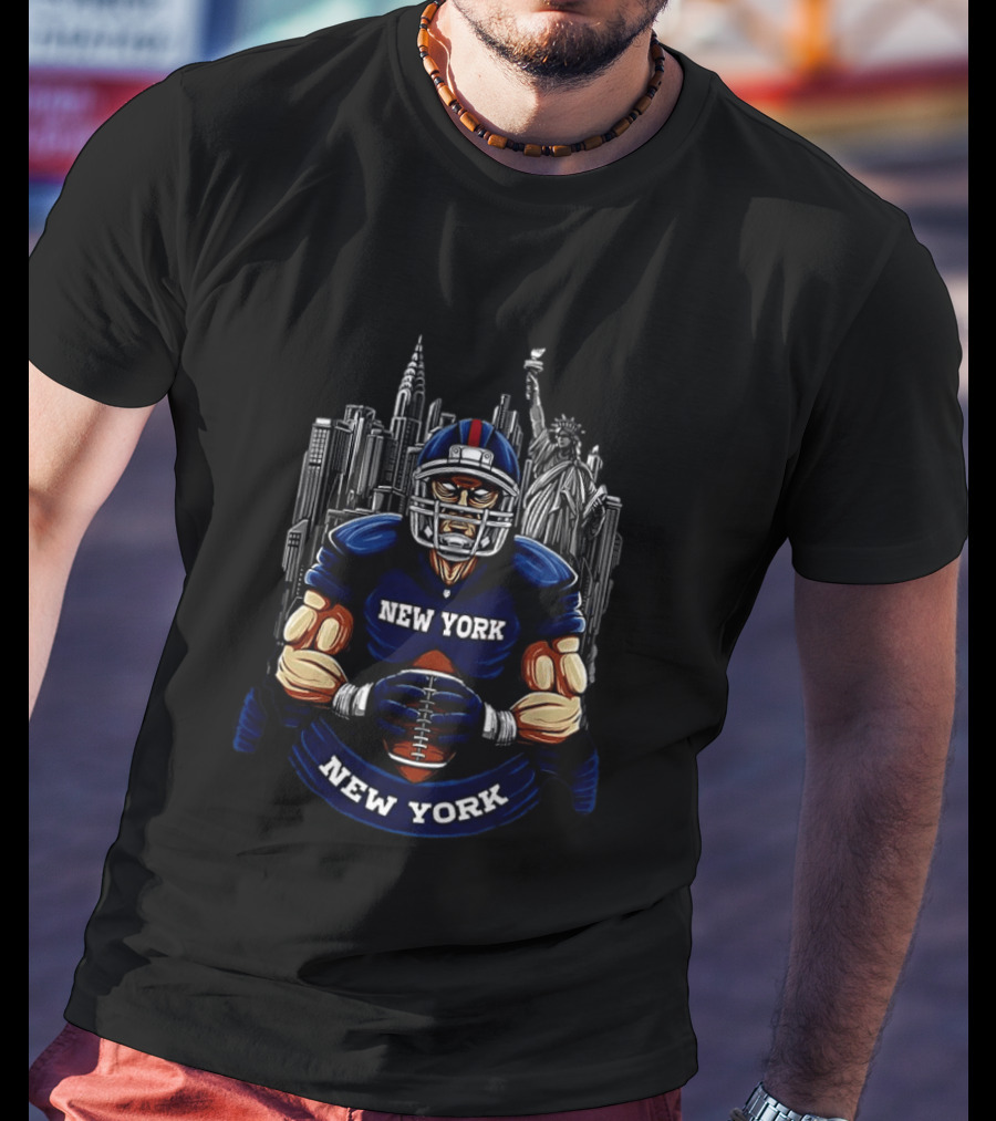 New York Giants Football Player Skyline Statue Of Liberty T-Shirt