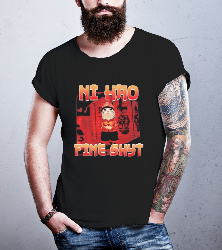 Ni Hao Fine Shyt Funny Cat Lanterns T-Shirt