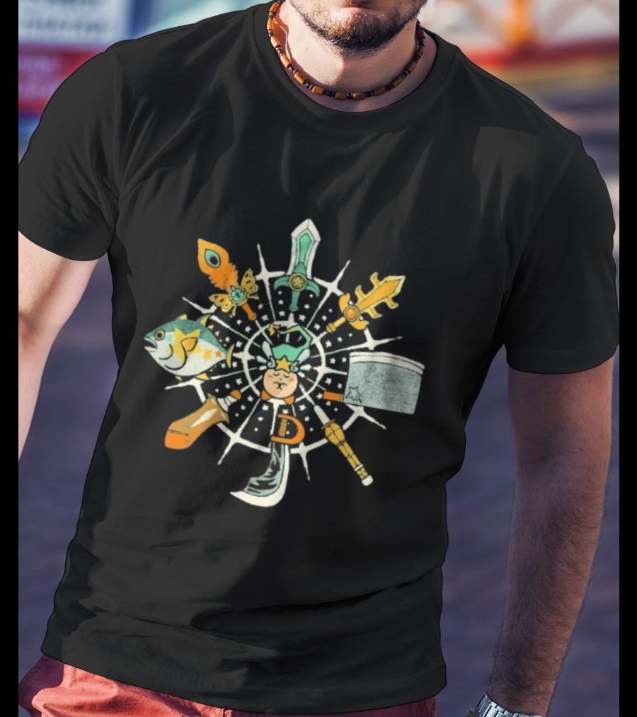 WooshFloosh Compass Sword Fish Key Hammer Cat Star Circular T-Shirt