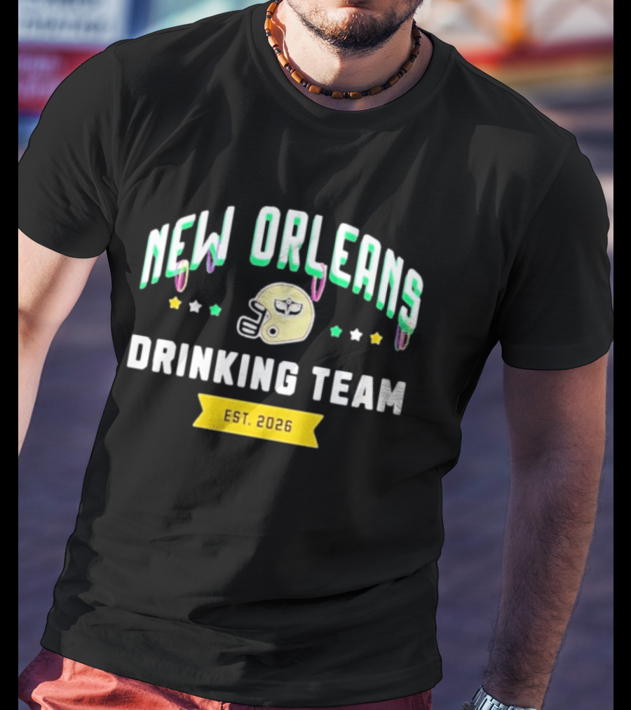 New Orleans Drinking Team Football Helmet St. Patrick's Day Est 2026 T-Shirt
