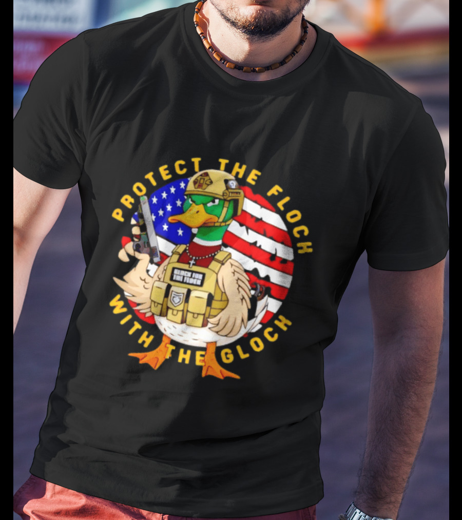 Protect The Flock With The Glock Patriotic Tactical Duck With American Flag T-Shirt