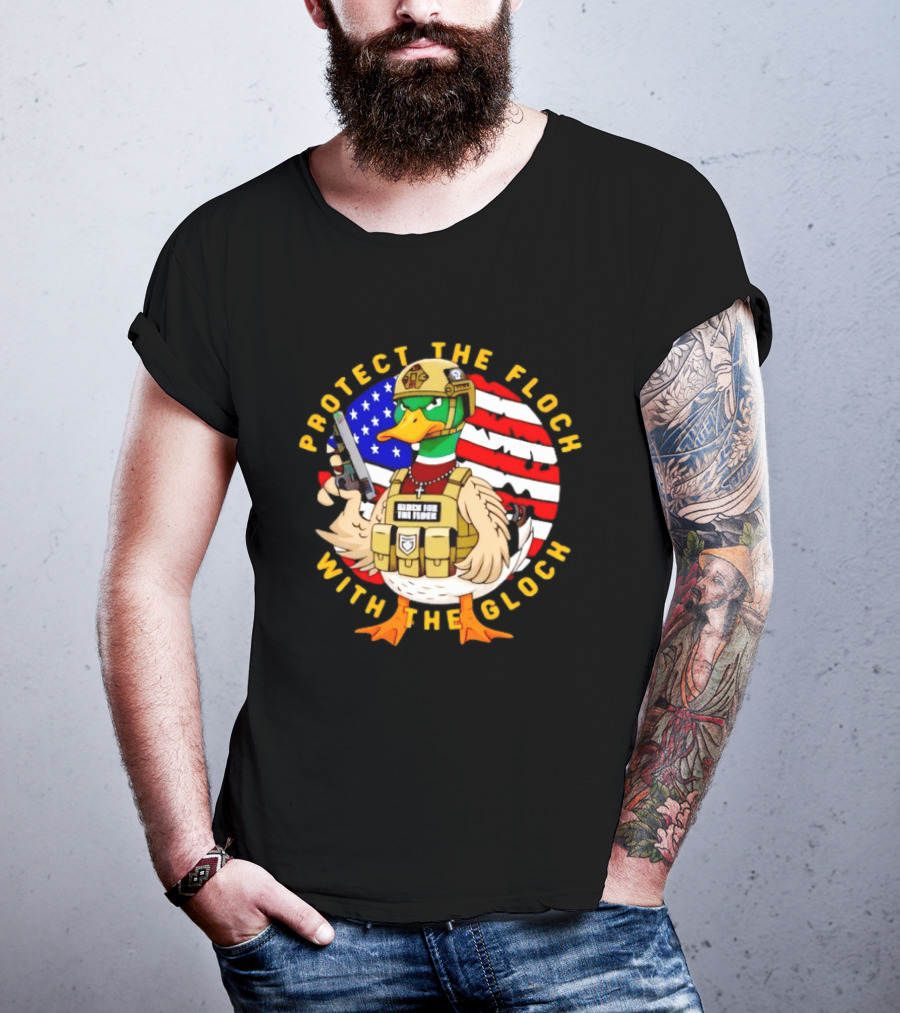 Protect The Flock With The Glock Patriotic Tactical Duck With American Flag T-Shirt