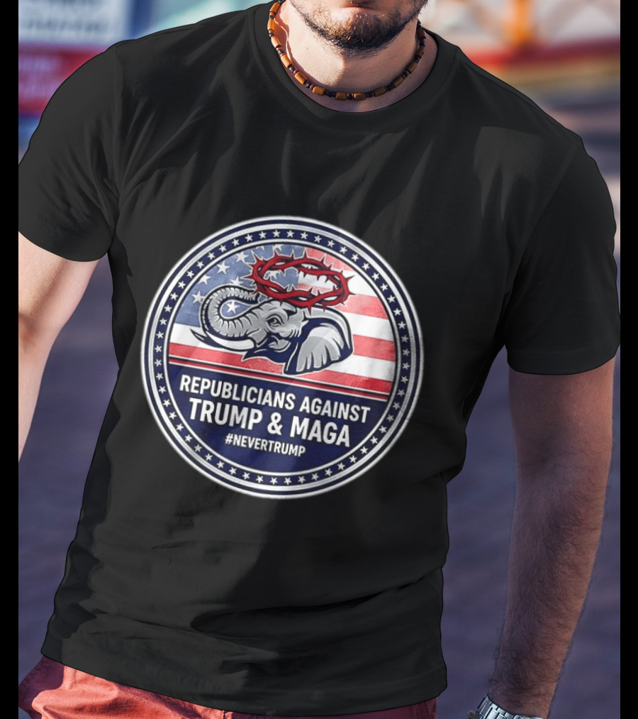 Republicans Against Trump & MAGA #NeverTrump Anti MAGA Elephant American Flag T-Shirt