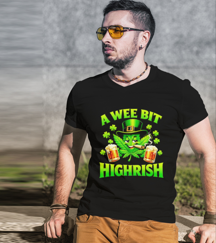 A Wee Bit Highrish St Patrick's Day Smoking Leprechaun Beer Shamrock T-Shirt