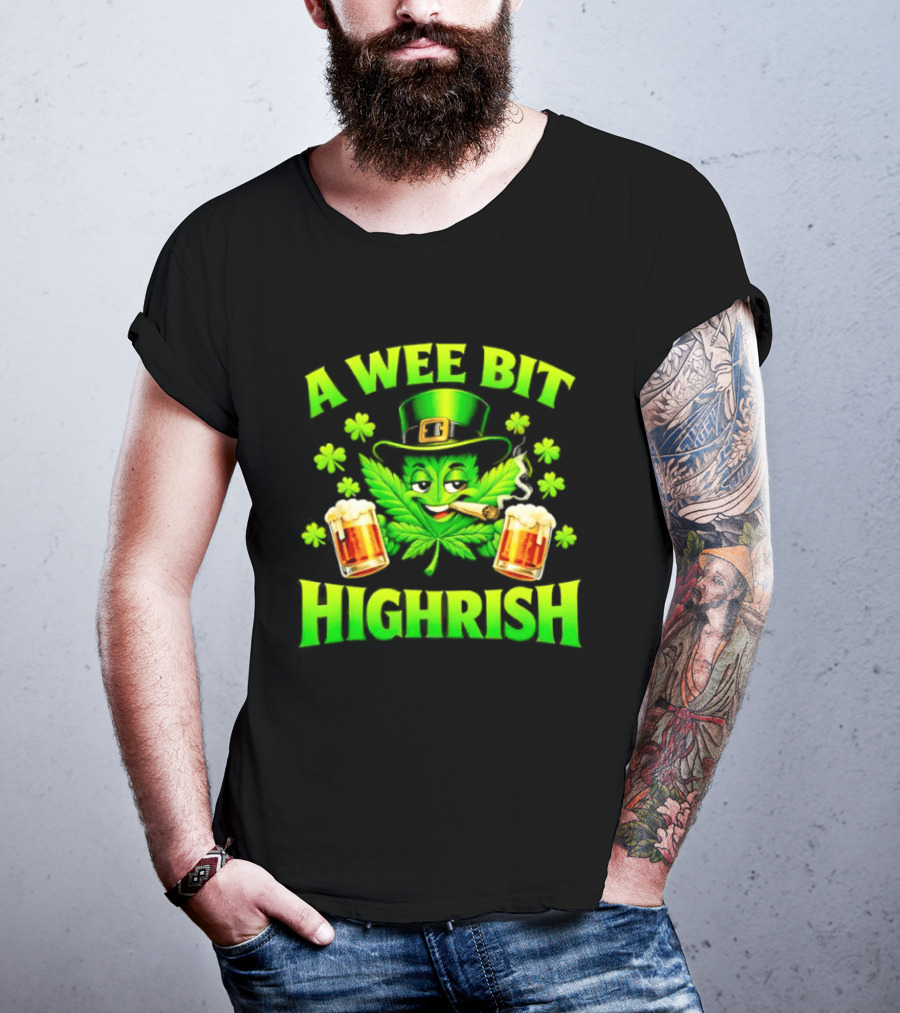 A Wee Bit Highrish St Patrick's Day Smoking Leprechaun Beer Shamrock T-Shirt