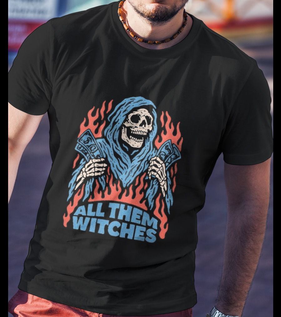 All Them Witches Skeleton Hooded Figure Fiery 2026 T-Shirt