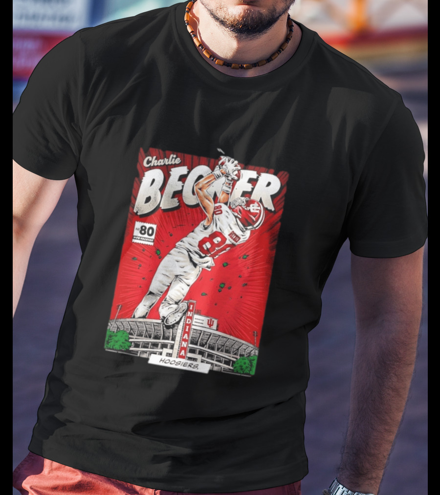 Charlie Becker Indiana Hoosiers No 80 Football Catch Comic Stadium Scene T-Shirt