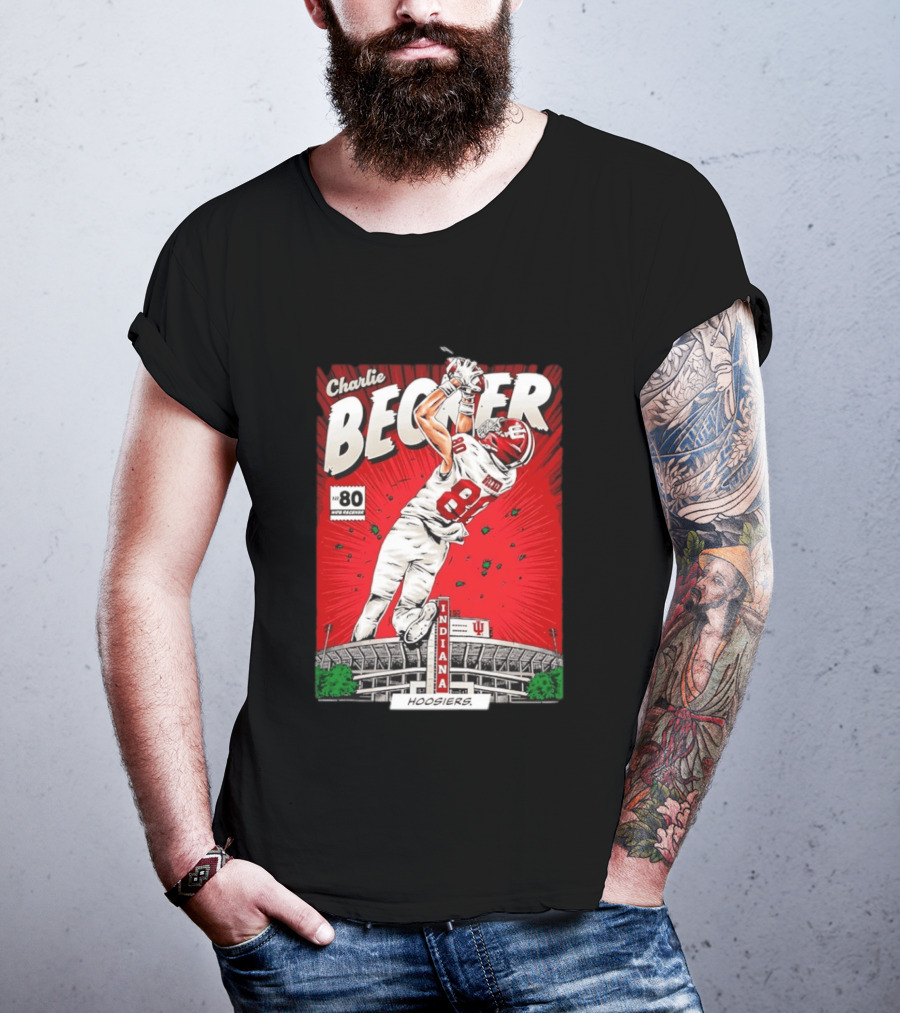 Charlie Becker Indiana Hoosiers No 80 Football Catch Comic Stadium Scene T-Shirt