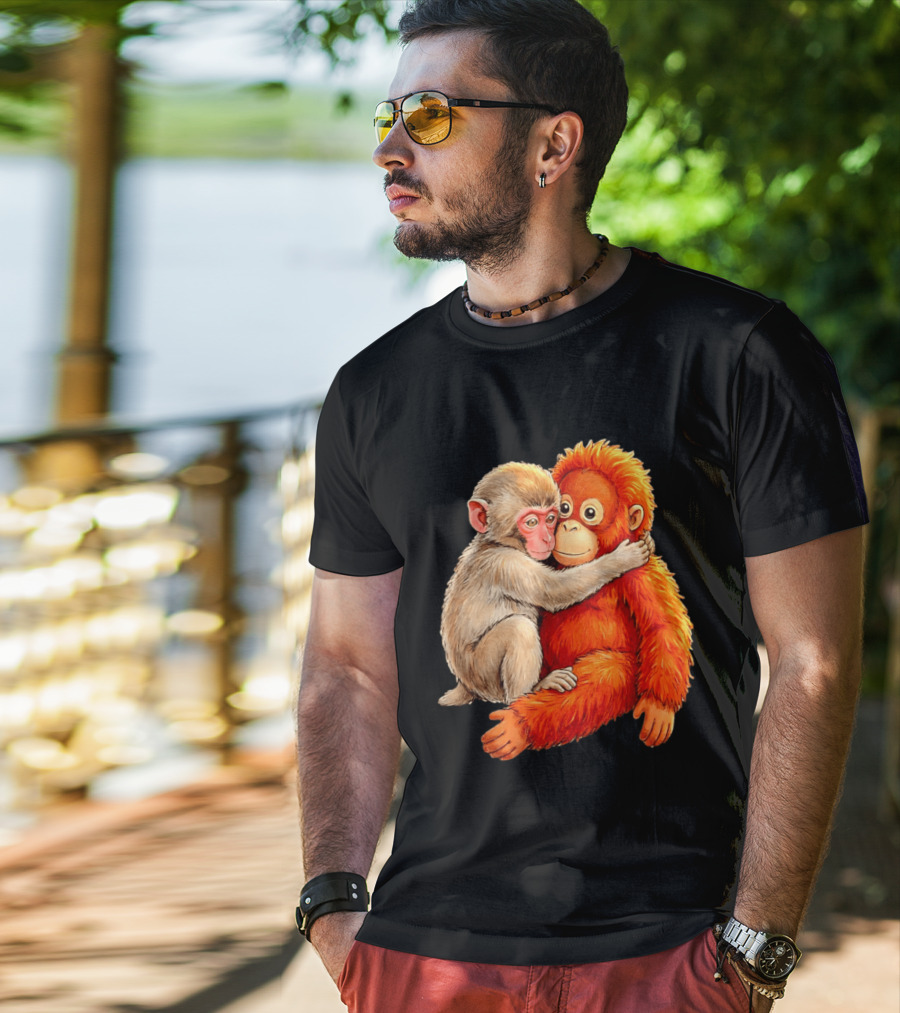 Baby Macaque Hugging Punch Monkey T-Shirt