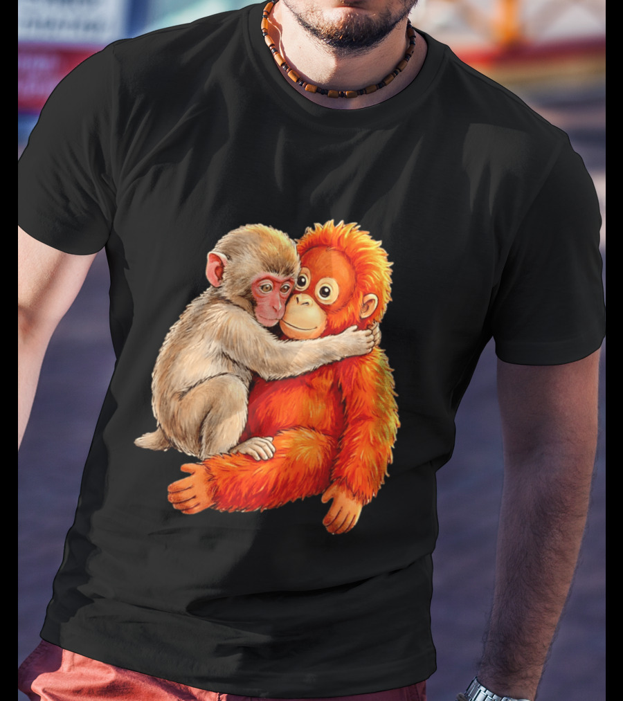 Baby Macaque Hugging Punch Monkey T-Shirt