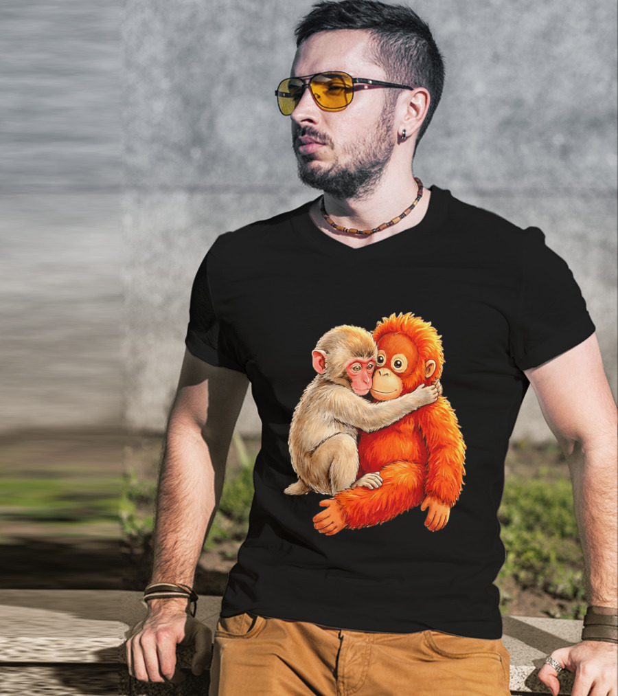 Baby Macaque Hugging Punch Monkey T-Shirt