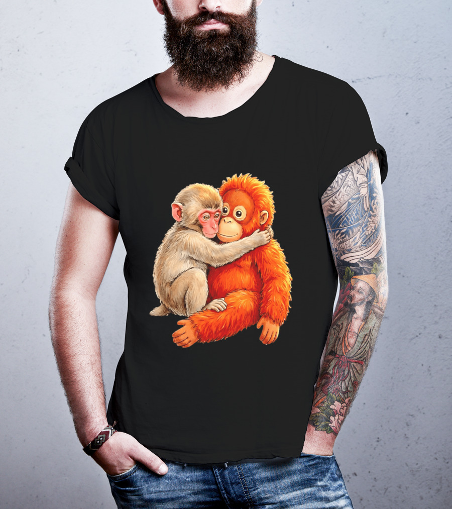 Baby Macaque Hugging Punch Monkey T-Shirt
