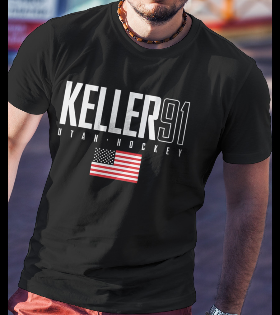 Keller 91 Utah Hockey USA Flag T-Shirt