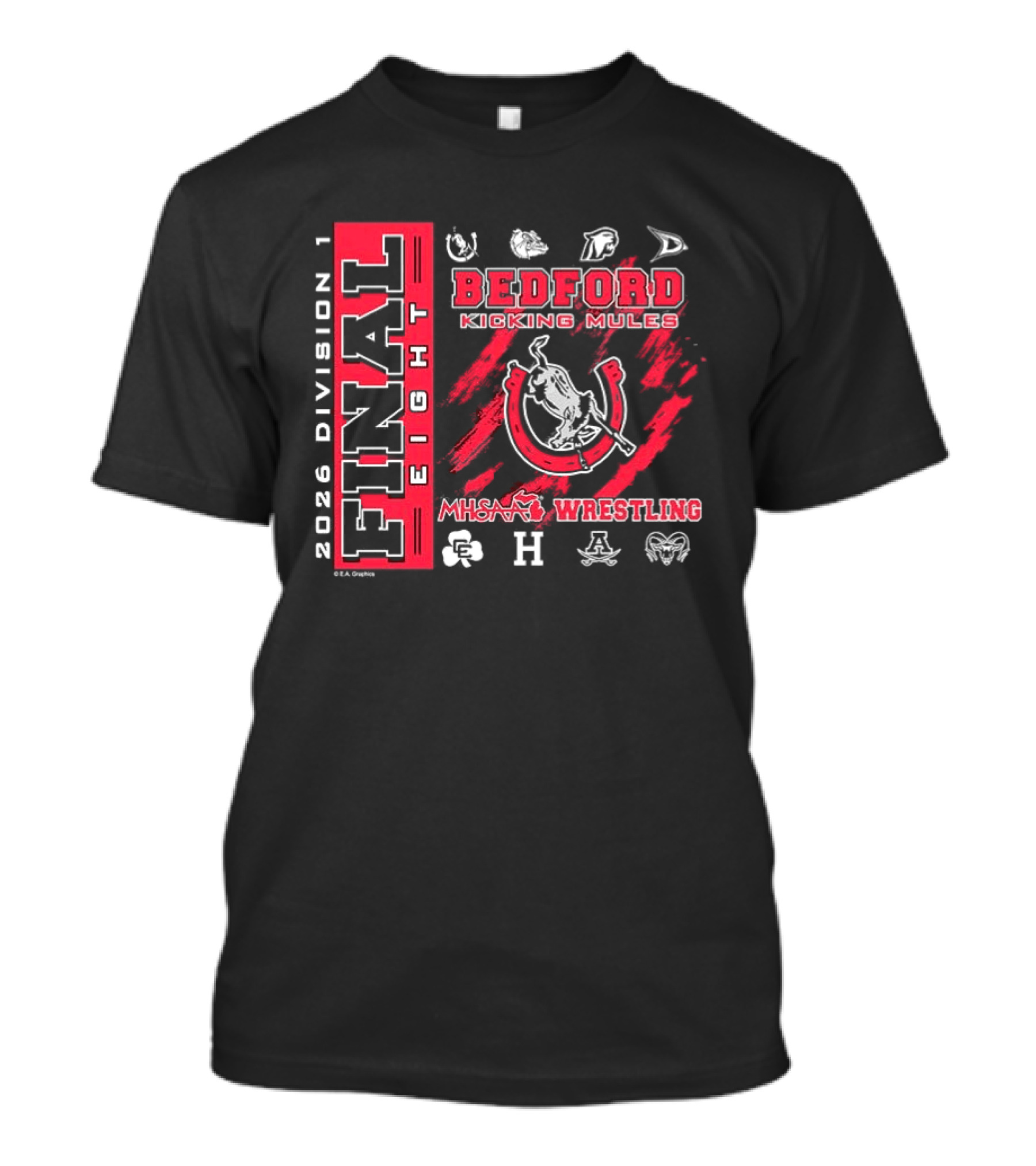 Bedford Kicking Mules 2026 MHSAA Wrestling Division 1 Final Eight T-Shirt
