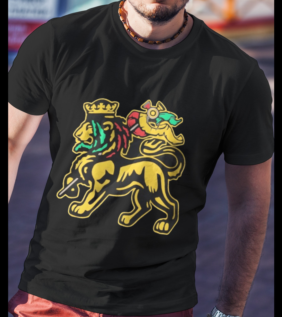 Conquering Lion Of Judah Rastafarian Flag T-Shirt