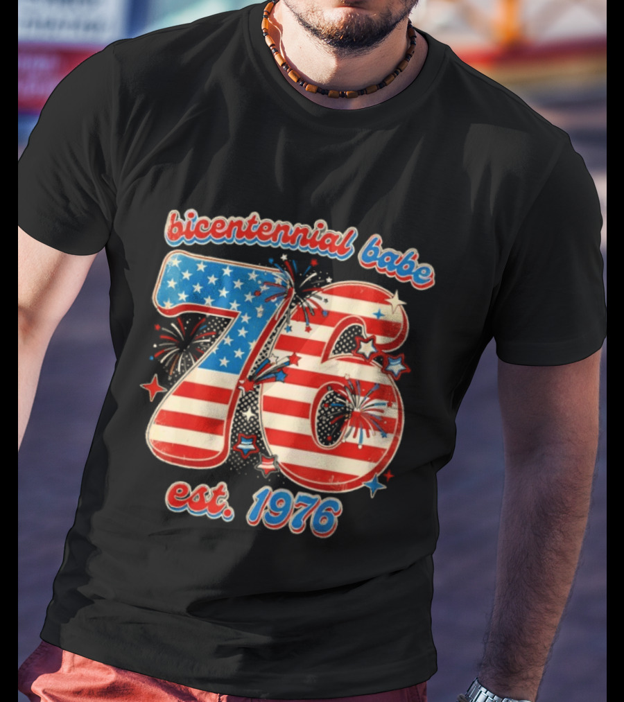 Bicentennial Babe 76 Est. 1976 American Flag 50th Birthday T-Shirt