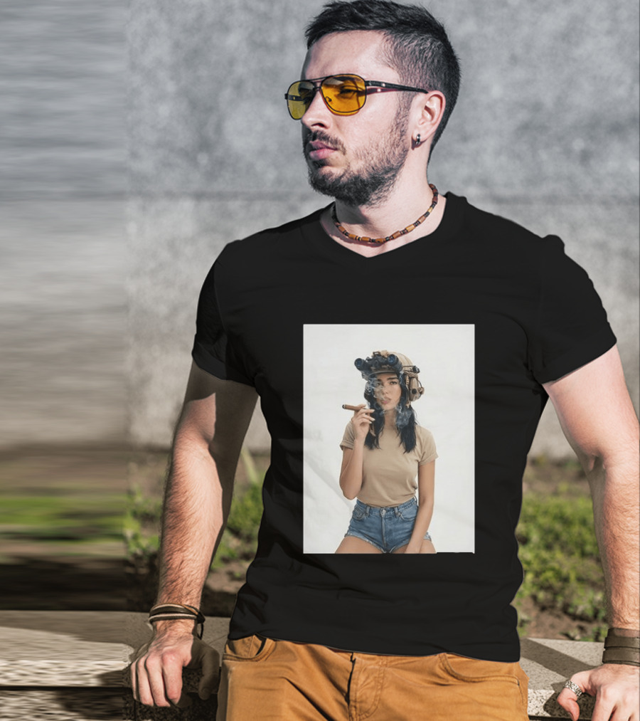 D Lipa Smoking Cigar Night Vision Helmet Aesthetic T-Shirt