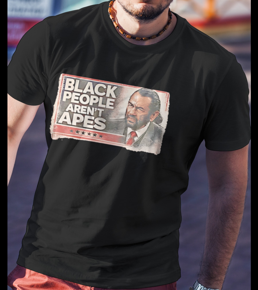 BLACK PEOPLE AREN'T APES Image Of Man In Suit And Tie With Stars T-Shirt