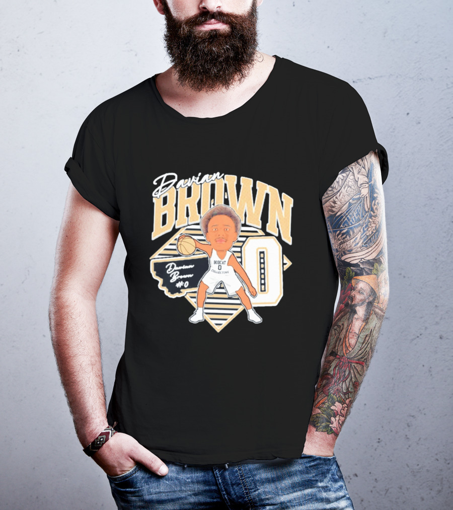Davian Brown Bobcat Collective #0 Caricature Montana State T-Shirt