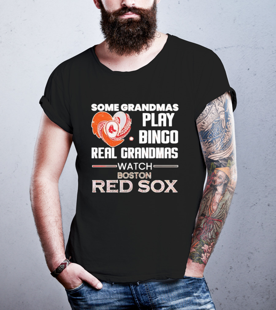 Some Grandmas Play Bingo Real Grandmas Boston Red Sox Diamond Heart Shape T-Shirt