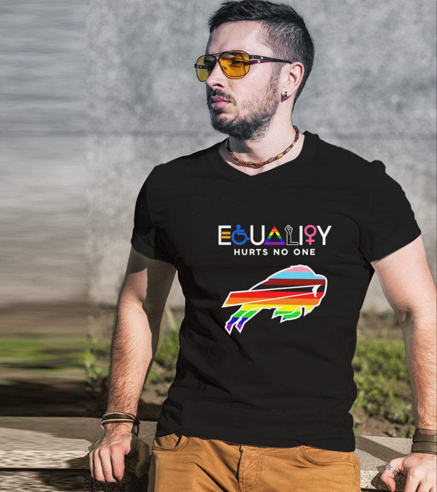 Buffalo Bills Equality Hurts No One Inclusivity Symbol With Rainbow Pride T-Shirt