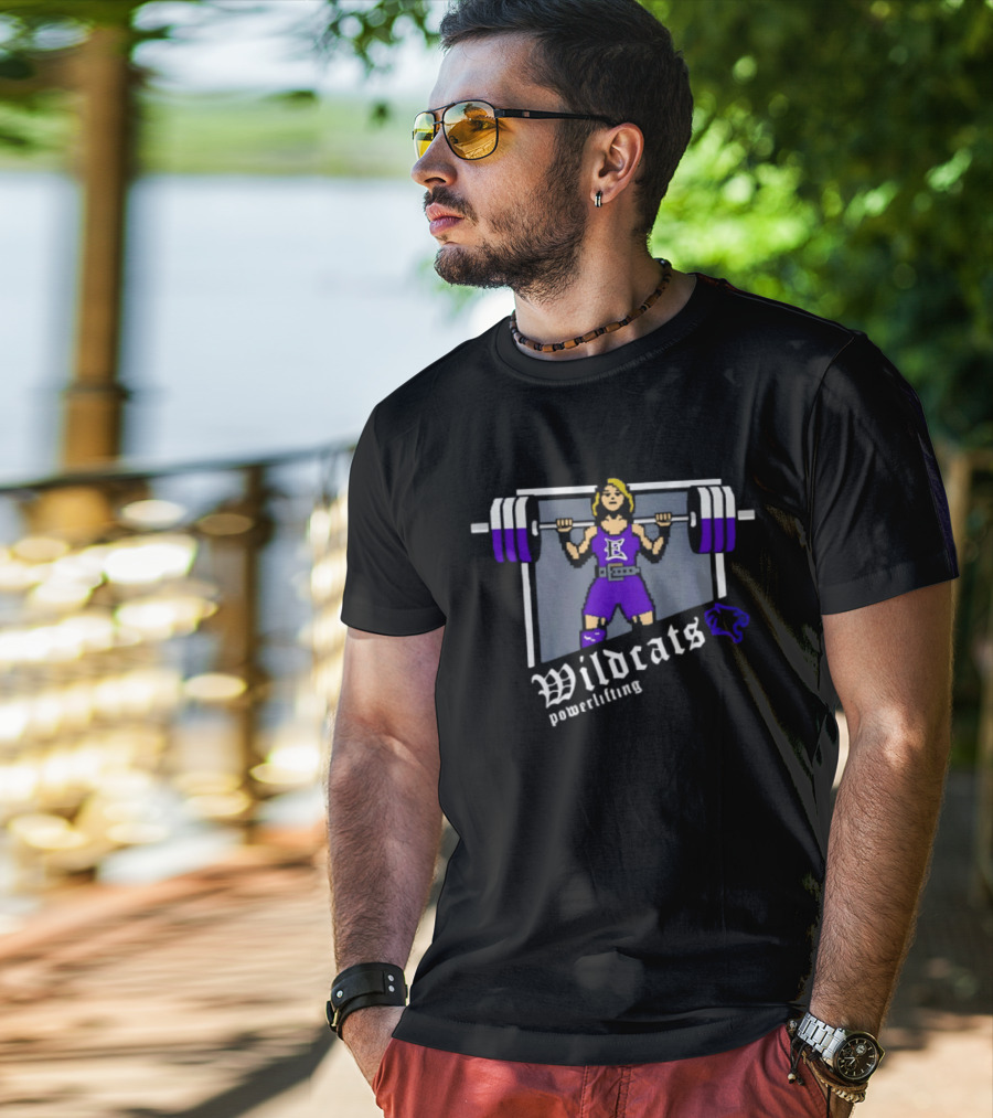 Elgin Wildcats Powerlifting Pixel Weightlifter Embroidery T-Shirt