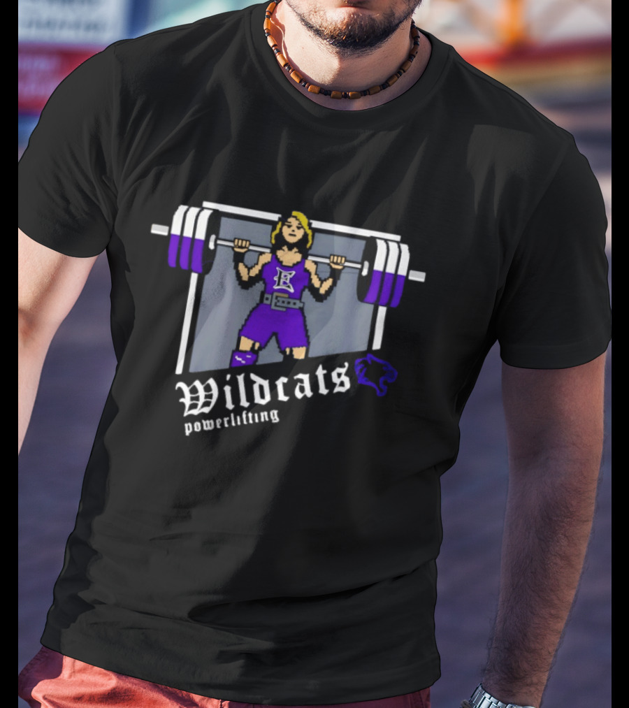 Elgin Wildcats Powerlifting Pixel Weightlifter Embroidery T-Shirt