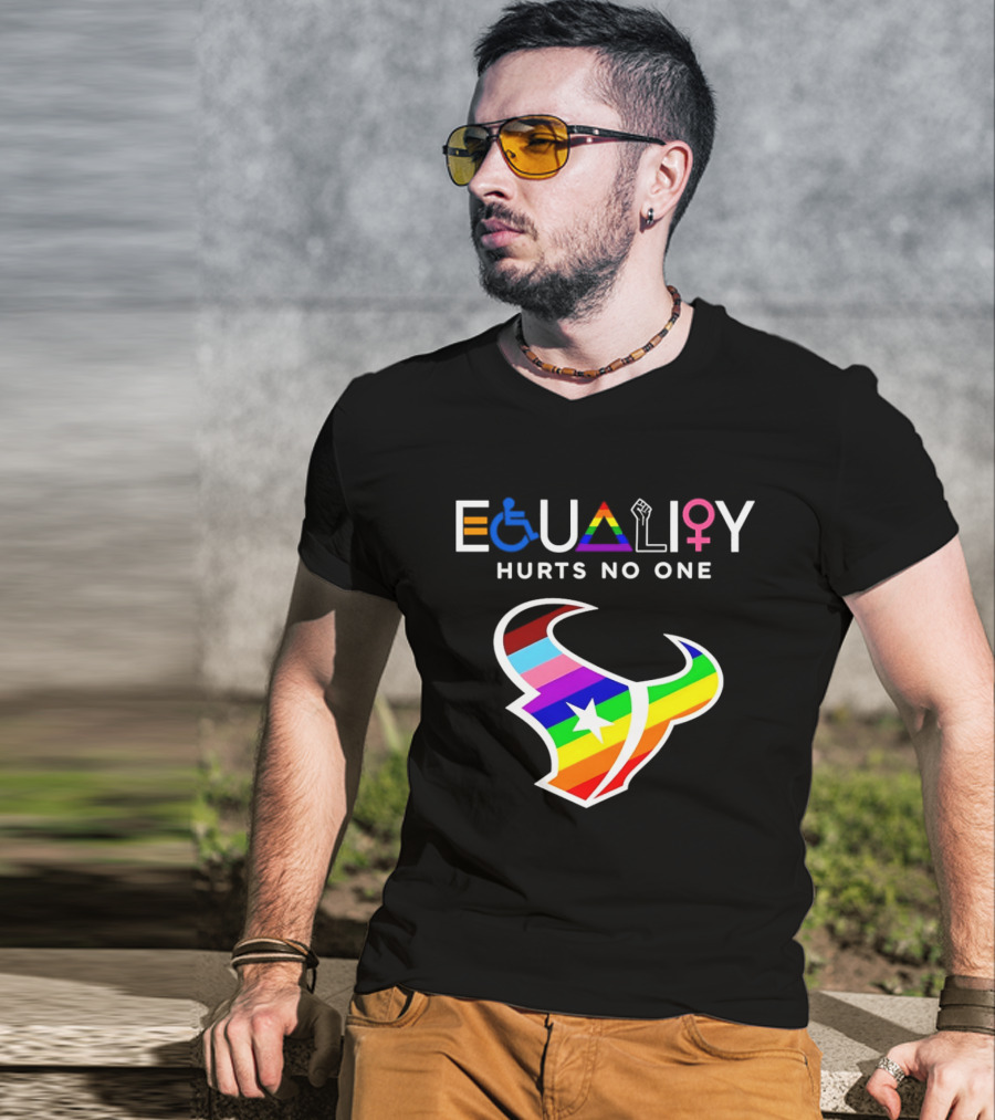 Houston Texans Equality Rainbow Logo Hurts No One T-Shirt