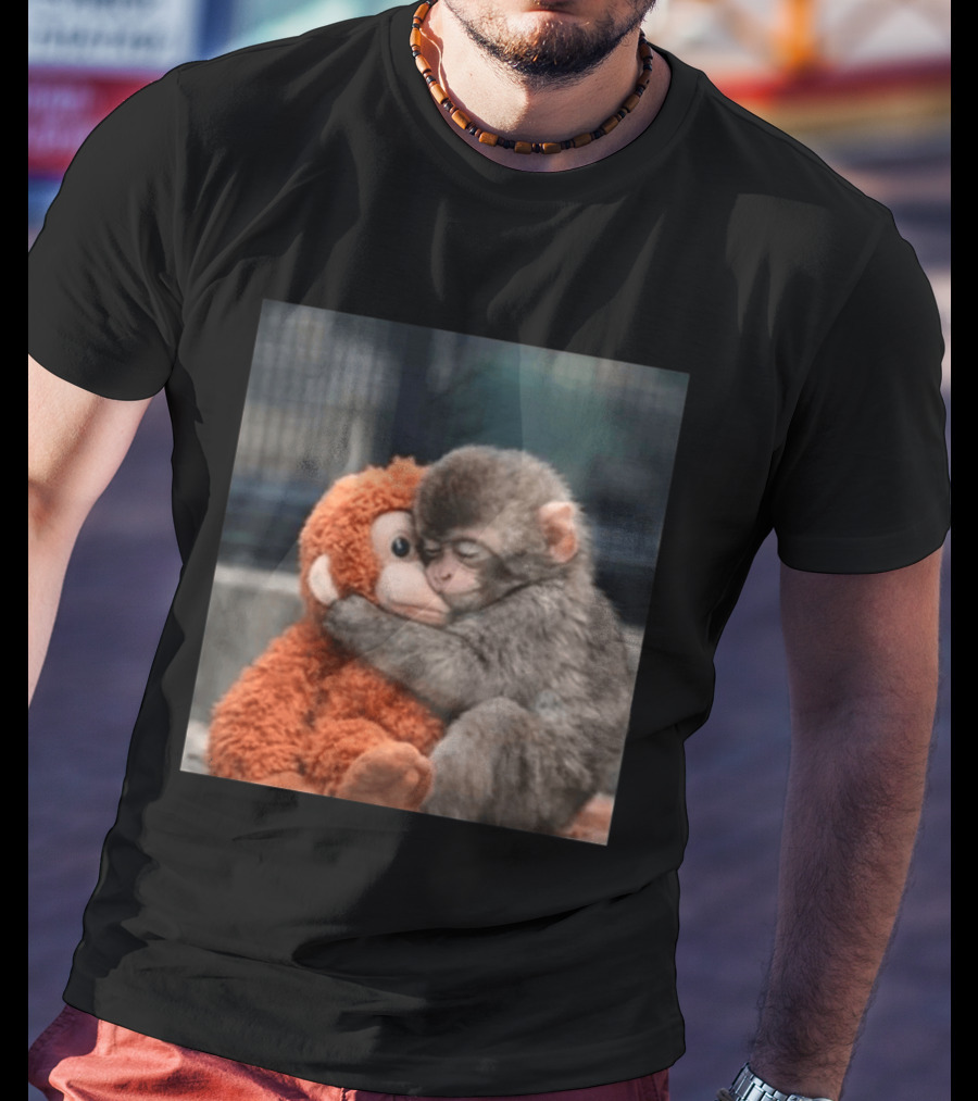 Ichikawa Zoo Punch Monkey Hugging Stuffed Toy Image T-Shirt