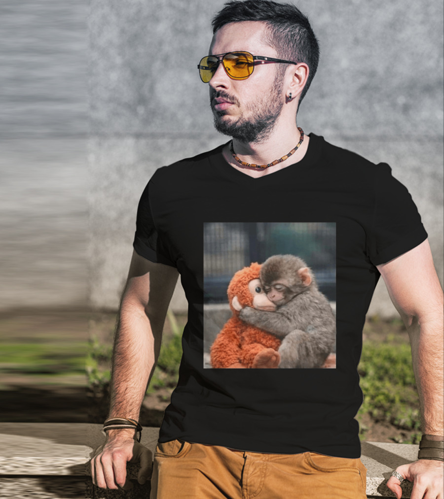 Ichikawa Zoo Punch Monkey Hugging Stuffed Toy Image T-Shirt